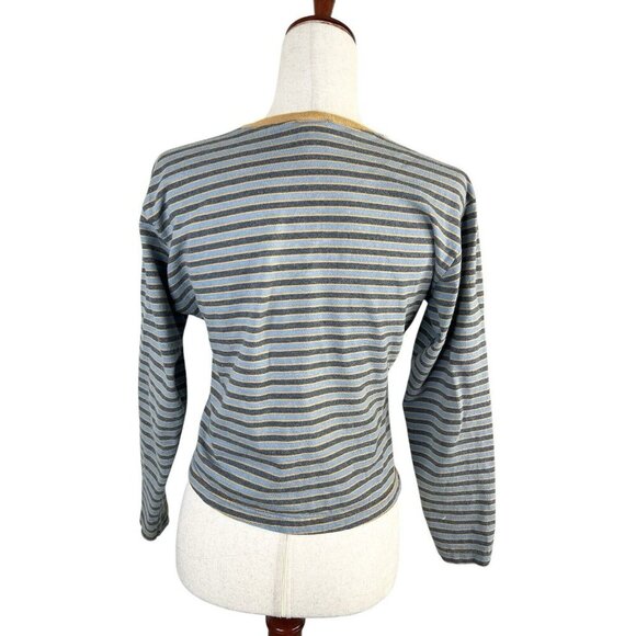 Vintage Y2k 90's UnionBay Striped Shirt Tee Long Sleeve Crop Large Women Grunge - Picture 3 of 10